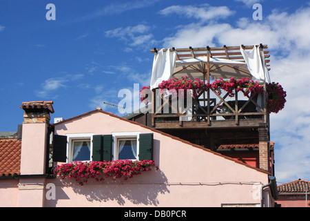 Roof terrace (Altana) ot the Ristorante Riva Rosa, Burano Island, Isola di Burano Island, Venice Stock Photo