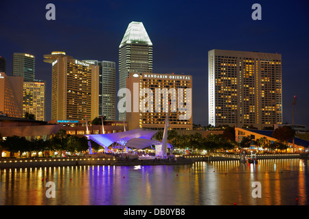 Esplanade with Suntec City skyscrapers at the background, Singapore. Stock Photo