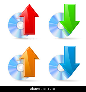 CD, DVD disc, icons Upload and Download. Illustration on white Stock Photo