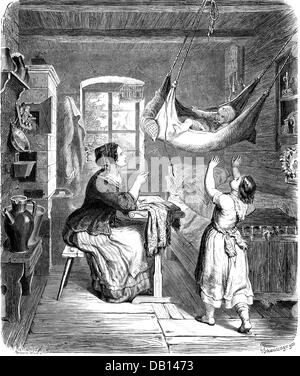 household,needlework,woman from the Vogtland doing embroidery,after drawing,by Georg Karl Schweissinger(* 1822),wood engraving,von W.Arlands,19th century,19th century,graphic,graphics,needlework,needleworks,embroidery,embroideries,tambour,tambour frame,parlor,parlour,parlors,parlours,sitting,sit,chair,chairs,stove,stoves,tiled stove,tiled stoves,bed,beds,clying,cradle,cradles,hanging,hang,mother,mothers,ceiling,ceilings,household,households,embroidering,broidering,embroider,broider,historic,historical,female,wom,Additional-Rights-Clearences-Not Available Stock Photo