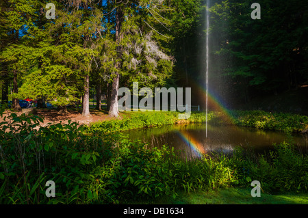 Double rainbow over pond at Letchworth State Park, New York. Stock Photo