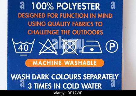 100% polyester and washing instructions on label Stock Photo