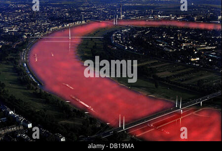 The undated handout shows a computer simulation of river Rhein illuminated in red for the upcoming television and media prize 'Bambi' to be held in Duesseldorf, Germany. 70 floodlights will be used to create the red illusion along a length of 6 kilometres. Stock Photo