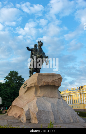 Bronze Horseman (equestrian statue of Peter the Great) at dawn, Saint-Petersburg, Russia Stock Photo