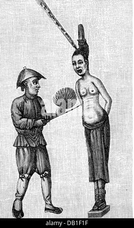 justice, penitentiary system, execution, execution of a Chinese woman, after watercolour, wood engraving, graphic, graphics, Asia, China, jurisdiction, penalties, punishment, punishments, death penalty, full length, standing, pole enchained, executioner, executioners, hangman, hangmen, execution, executions, Chinese, historic, historical, female, woman, male, man, people, women, men, Additional-Rights-Clearences-Not Available Stock Photo
