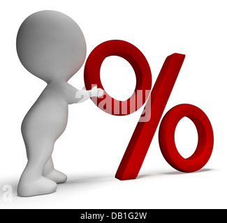 Percent Sign With 3d Man Shows Percentage Or Reductions Stock Photo