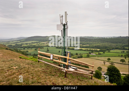 Small community broadband mast in an AONB on the Lawley hill, Church Stretton, Shropshire, UK Stock Photo