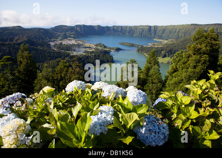 Sete Cidades , Miradouro da Vista do Rei , Ilha de S.Miguel - Açores Stock Photo