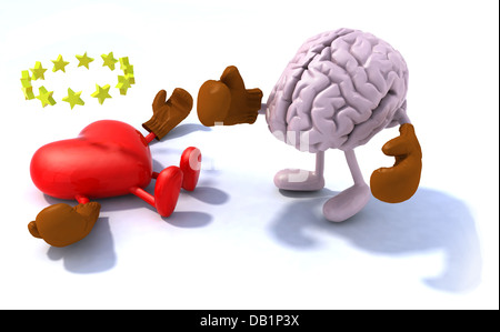 Brain fighting heart, 3d cartoon with boxing gloves Stock Photo