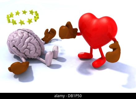 Heart fighting brain, 3d cartoon with boxing gloves Stock Photo