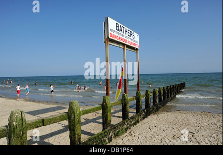 Littlehampton UK - RNLI Lifeguards swimming warning notice sign at Littlehampton beach and seafront Stock Photo