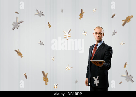 man holding tablet Stock Photo