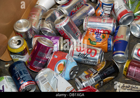 Cans waiting to be recycled. Stock Photo