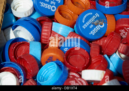 Plastic bottle tops. Stock Photo