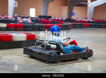 Indoor karting race (kart and safety barriers) Stock Photo