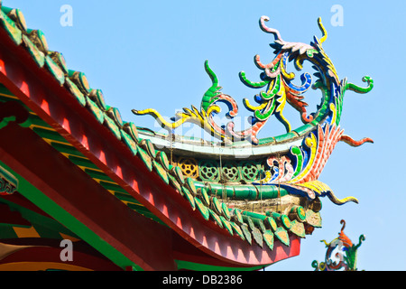 Colorful dragon statue on china temple roof Stock Photo