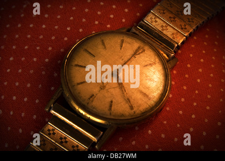 Vintage golden wristwatch. Stock Photo