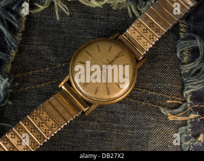 Vintage golden wristwatch. Stock Photo