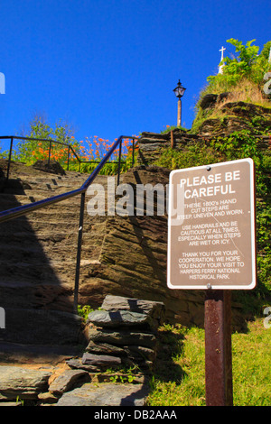 The Stone Steps, Appalachian Trail, and Saint Peters Catholic Church, Harpers Ferry, West Virginia, USA Stock Photo