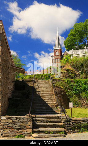 The Stone Steps, Appalachian Trail, and Saint Peters Catholic Church, Harpers Ferry, West Virginia, USA Stock Photo