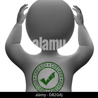 Checked Stamp With Tick On Man Shows Excellence Stock Photo