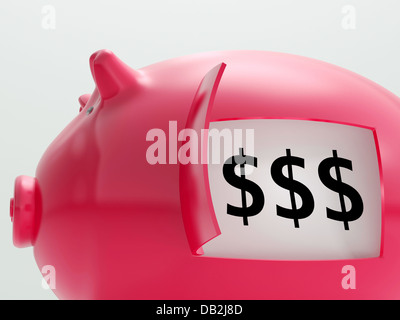 Dollars In Piggy Shows Prosperity And Security Stock Photo