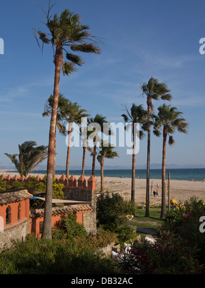 Tourists in a beach bar near Tarifa, Costa de la luz, Andalucia, Spain Stock Photo