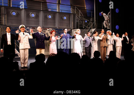 Andrew Cao, Walter Charles, John McMartin, Jessica Stone, Colin Donnell, Sutton Foster, Joel Grey, Laura Osnes, Adam Godley, Jessica Walter, Robert Creighton, Raymond J. Lee and cast Opening night of the Broadway musical production of 'Anything Goes' at t Stock Photo