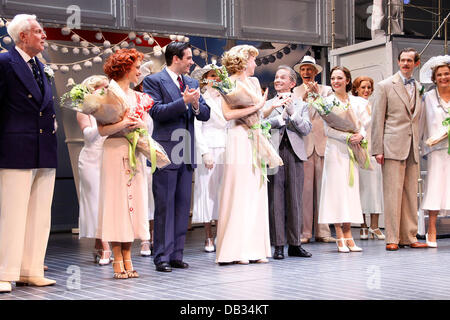 Andrew Cao, Walter Charles, John McMartin, Jessica Stone, Colin Donnell, Sutton Foster, Joel Grey, Laura Osnes, Adam Godley, Jessica Walter, Robert Creighton, Raymond J. Lee and cast Opening night of the Broadway musical production of 'Anything Goes' at t Stock Photo