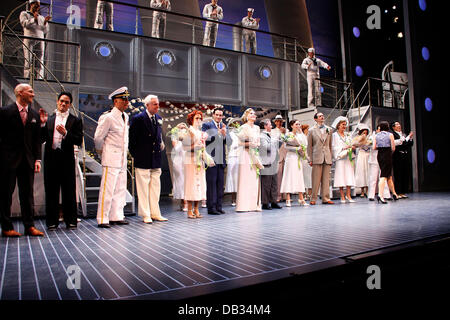 Andrew Cao, Walter Charles, John McMartin, Jessica Stone, Colin Donnell, Sutton Foster, Joel Grey, Laura Osnes, Adam Godley, Jessica Walter, Robert Creighton, Raymond J. Lee and cast Opening night of the Broadway musical production of 'Anything Goes' at t Stock Photo