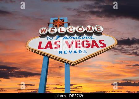Las Vegas welcome sign with sunrise sky. Stock Photo