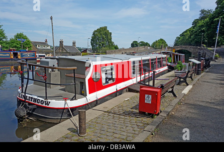 Linlithgow Union Canal Society Saint Magdalene and Victoria moored in the basin on Union Canal Linlithgow Stock Photo