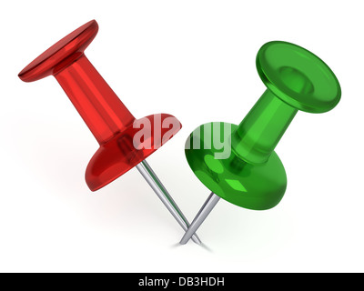 3D Realistic Thumbtacks - Red And Green - Isolated Stock Photo