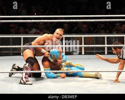 Sin Cara and Tyson Kidd WWE RAW Wrestling Superstars at The O2 Arena Dublin, Ireland - 15.04.11 Stock Photo