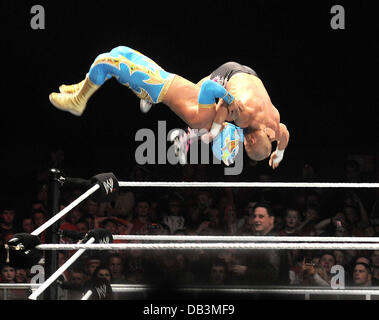 Sin Cara and Tyson Kidd WWE RAW Wrestling Superstars at The O2 Arena Dublin, Ireland - 15.04.11 Stock Photo