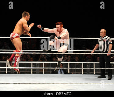 Sheamus and Daniel Bryan WWE RAW Wrestling Superstars at The O2 Arena Dublin, Ireland - 15.04.11 Stock Photo