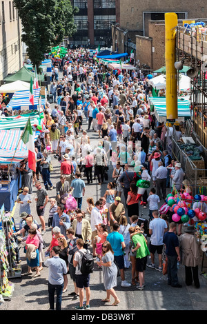 The Italian themed street market celebrating the annual Procession in Honour of Our Lady of Mount Carmel in Clerkenwell in London. Stock Photo