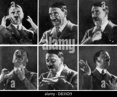 Hitler, Adolf, 20.4.1889 - 30.4.1945, German politician (NSDAP), Chancellor of the Reich 30.1.1933 - 30.4.1945, facial expression and gesture during a speech, 1930s, Stock Photo