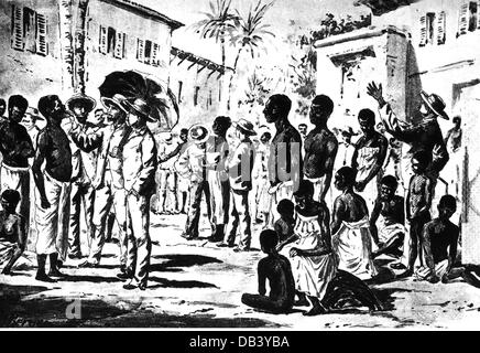 slavery, slave trade, slave market on Cuba, wood engraving, 1896, Additional-Rights-Clearences-Not Available Stock Photo