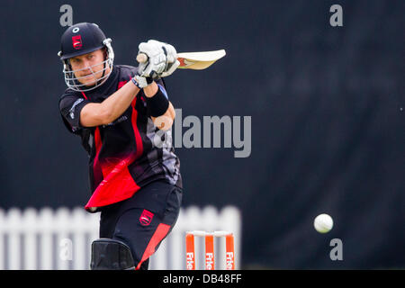 Leicester, UK. Tuesday 23rd July 2013.  Leicestershire's Josh Cobb. Action from the FriendsLife t20 North Group cricket match between Leicestershire Foxes and Lancashire Lightning. Credit:  Graham Wilson/Alamy Live News Stock Photo