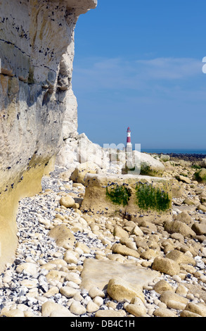 Beachy Head lighthouse from below the Seven Sisters cliffs, East Sussex, UK Stock Photo
