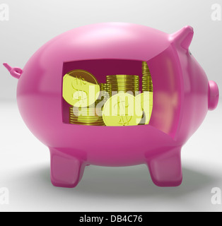 Dollars In Piggy Shows Rich American Fortune Stock Photo