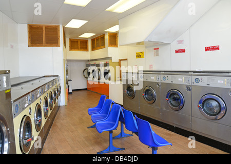 Interior of laundromat, Hook Parade, Hook, Royal Borough of Kingston upon Thames, Greater London, England, United Kingdom Stock Photo