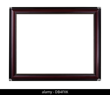 Wooden mahogany picture frame with golden ornament, isolated over white Stock Photo