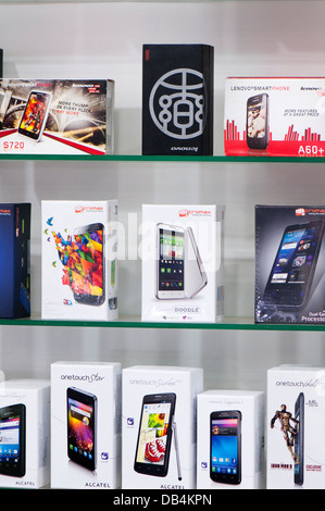 Mobile phones display on store Stock Photo