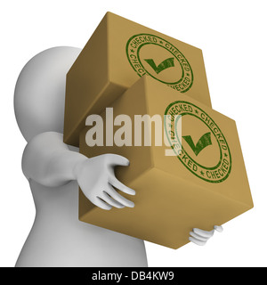 Checked Stamp With Tick On Boxes Shows Quality Stock Photo