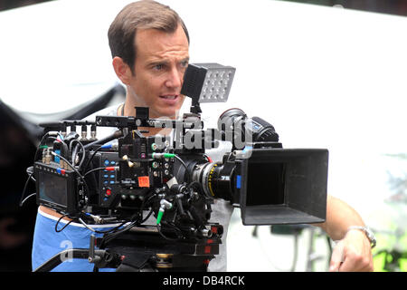 Will Arnett filming a scene on set of the movie 'Teenage Mutant Ninja Turtles' in Times Square, New York on July 22, 2013 Stock Photo