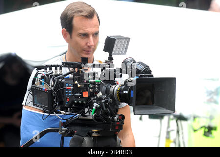 Will Arnett filming a scene on set of the movie 'Teenage Mutant Ninja Turtles' in Times Square, New York on July 22, 2013 Stock Photo