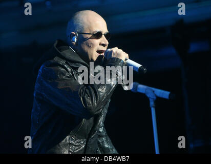 Phil Oakey of The Human League performing on the eve of the first day