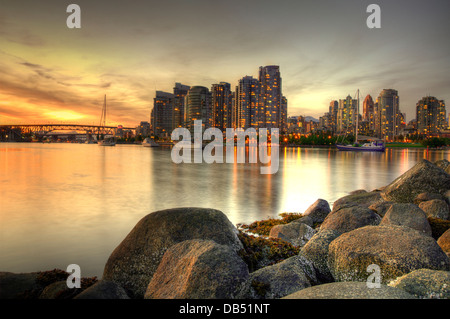 Downtown Vancouver at sunset, seen from False Creek (British Columbia, Canada)
